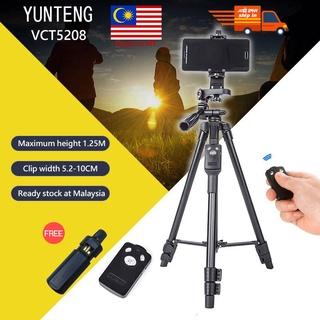 [Ready Stock🔥]Yunteng VCT5208 Aluminum Tripod with 3-Way Head FREE Bluetooth Remote & Storage Bag Camera & Phone Monopod