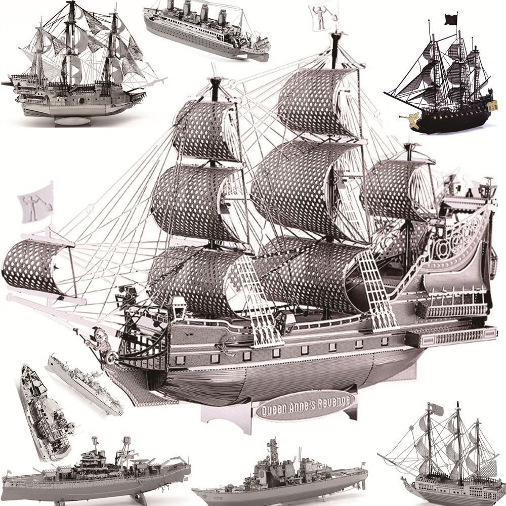 The QUEEN ANNE REVENGE Tank Ship 3D Metal Puzzles Black Pearl Titanic Model Destroyer Laser Jigsaw Cut Craft for Adults Gift Toy