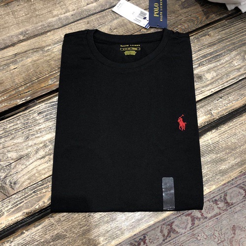 shopee: POLO Ralph Lauren male youth leisure short sleeve cotton round neck T-shirt solid color bottoming shirt vitality summer (0:2:Color:Black;1:0:Size:L)