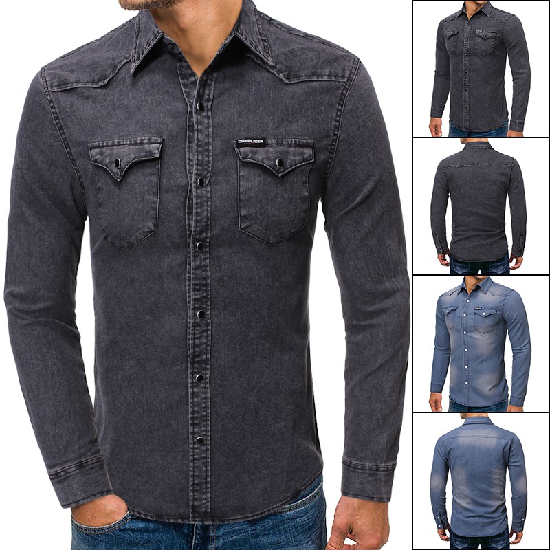 double pocket denim shirt mens