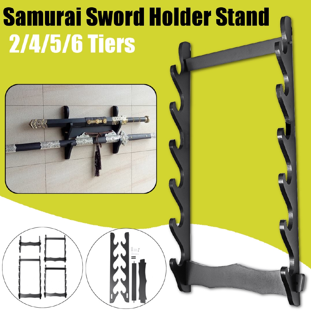 2/4/5/6 Tier Wall Mount Samurai Sword Katana Holder Stand Display Statues Sculptures Holder for Home Decoration Crafts