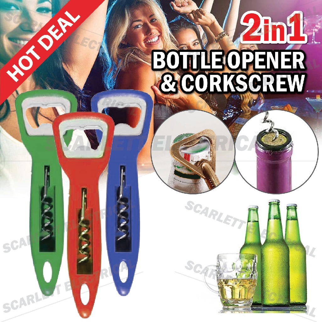 2in1 Bottle Opener With Corkscrew for Coffee Shop Bar Restaurant Home/Pembuka Botol 2 Dalam 1