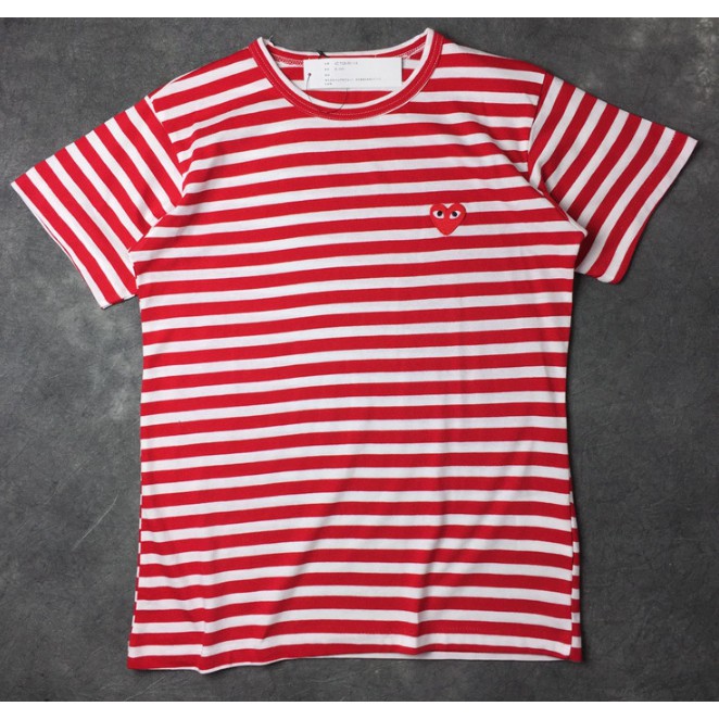 cdg play striped short sleeve