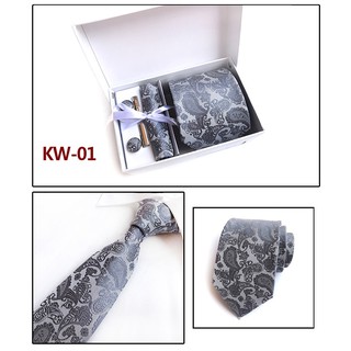 [M'sia Ready Stock] 5 Pieces Set Gift Box Business Formal Necktie Handkerchief Cufflink Mens Tie 602
