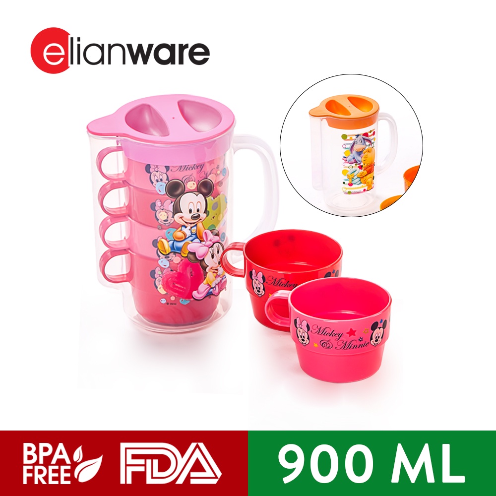 Elianware BPA Free Cutie Transparent Water Jug (900ml) [Free Cawan 4 x 200ml]