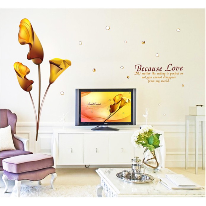 Marriage Room Bedroom Living Room Tv Background Wall Flower Wall Stickers Yellow