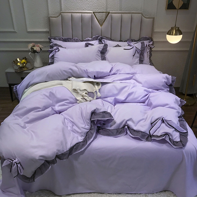 100 Cotton Lady Luxury Lace Bedding, Purple Bedding King Size
