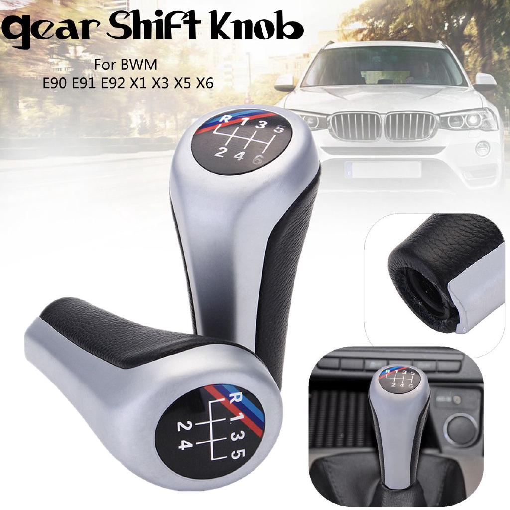 6 Speed leather Chrome Manual Gear Stick Shift Knob for BMW E90 E91 E60