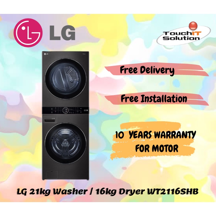LG WT2116SHB 21kg Washer/ 16kg Dryer WashTower AllInOne Stacked