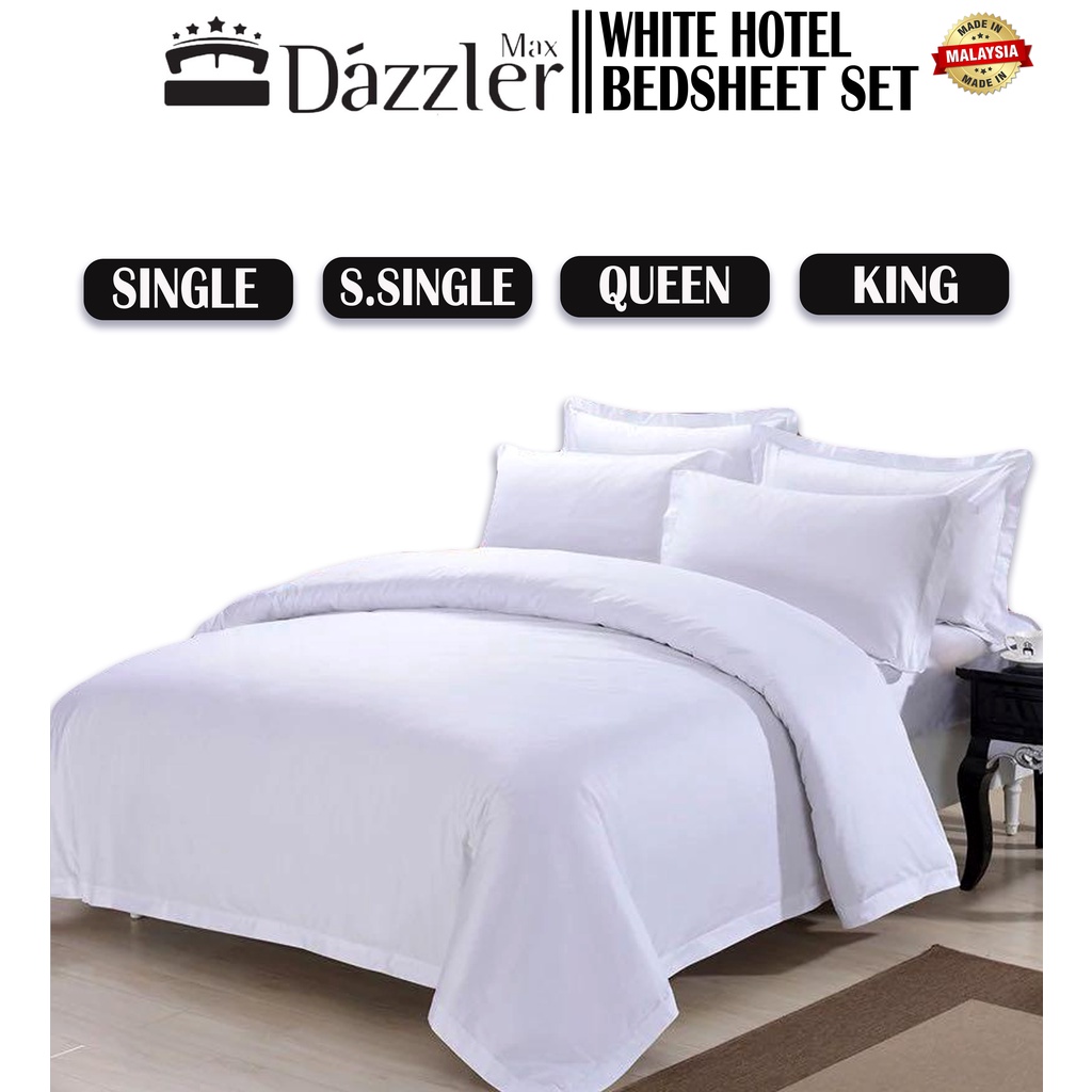DAZZLER MAX 5 Star Hotel Plain White Bed Sheet Pillow Case Bolster Case