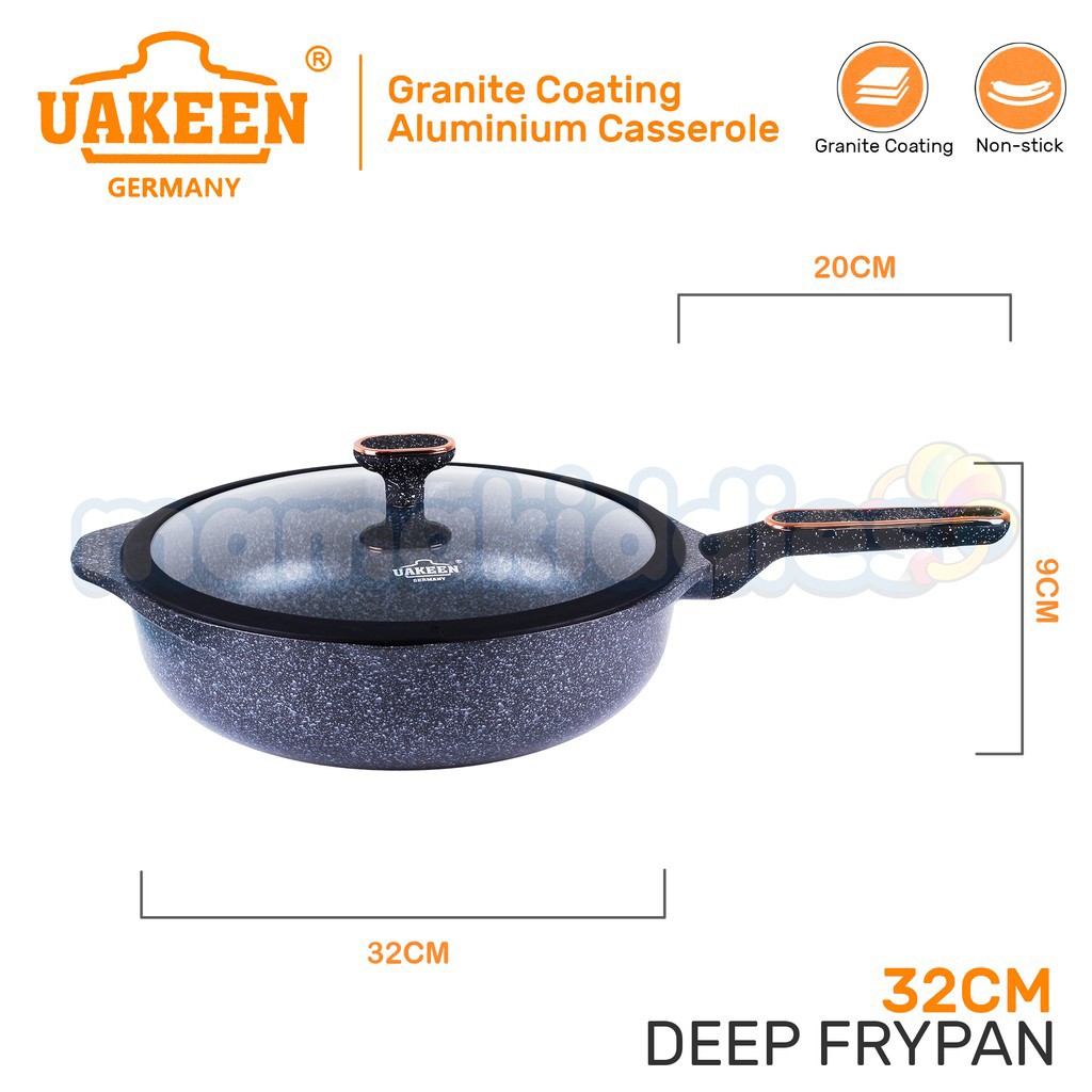 Uakeen Original 24 28 32cm Deep Frying Pan Die Cast Granite Non Stick Coating Frypan Cookware Wok With Lid Shopee Malaysia