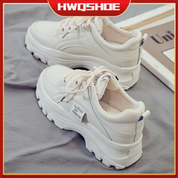 【HWQSHOE】white sneakers women shoes kasut perempuan 2022 autumn and winter new thick-soled sports white shoes