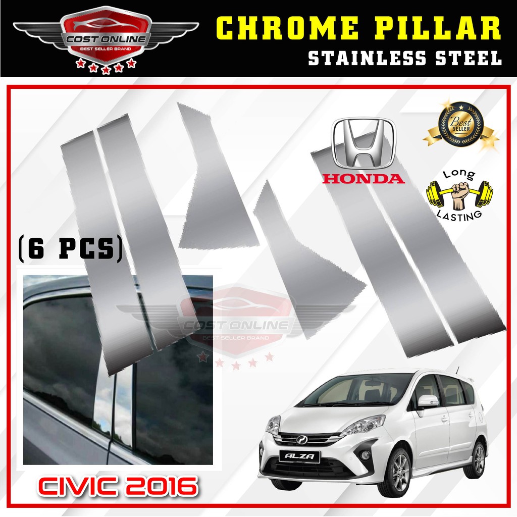 [Honda Civic 2016] Car Chrome Door Window Pillar Trim Panel Chrome Stainless Steel / 20034(6 Set)