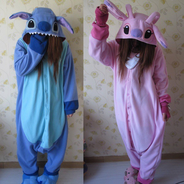 Unisex Adult Stitch Pajamas Animal Onesie Couple jumpsuit sleepwear