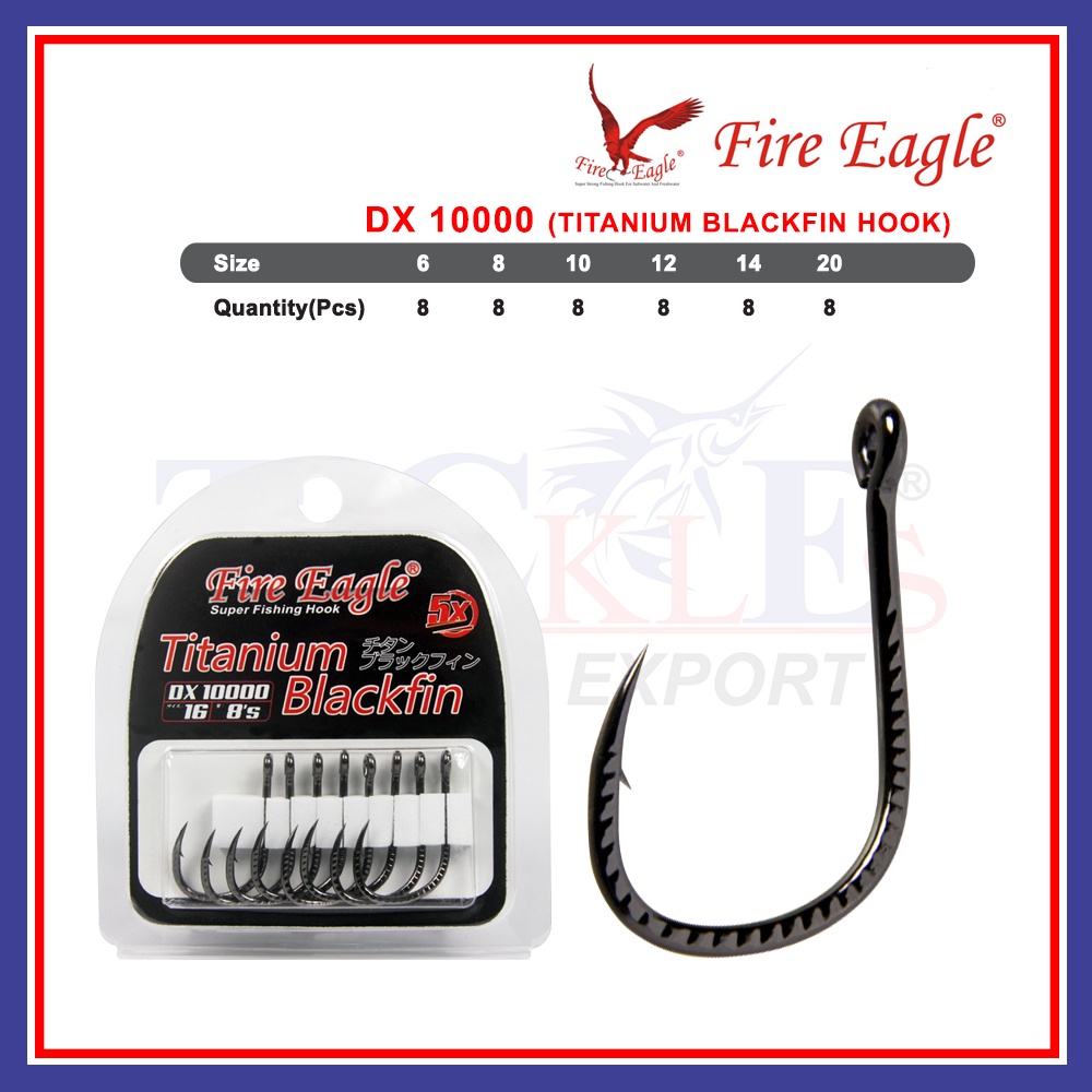 (6-16 size) Fire Eagle Titanium Blackfin Hook DX 10000 Super Fishing Hook (8 pcs per pack)