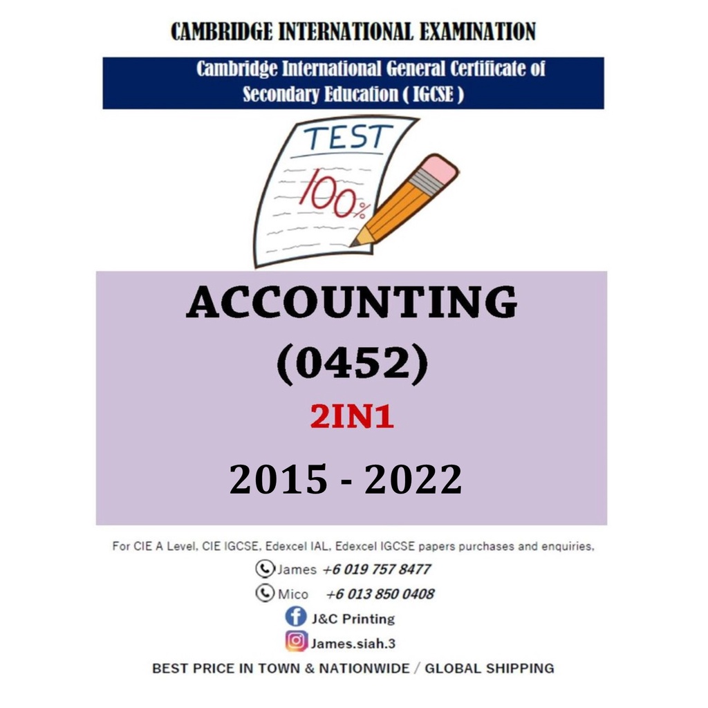 Cambridge Igcse Past Year Papers Accounting 0452 Paper 1,2 (2IN1 ...