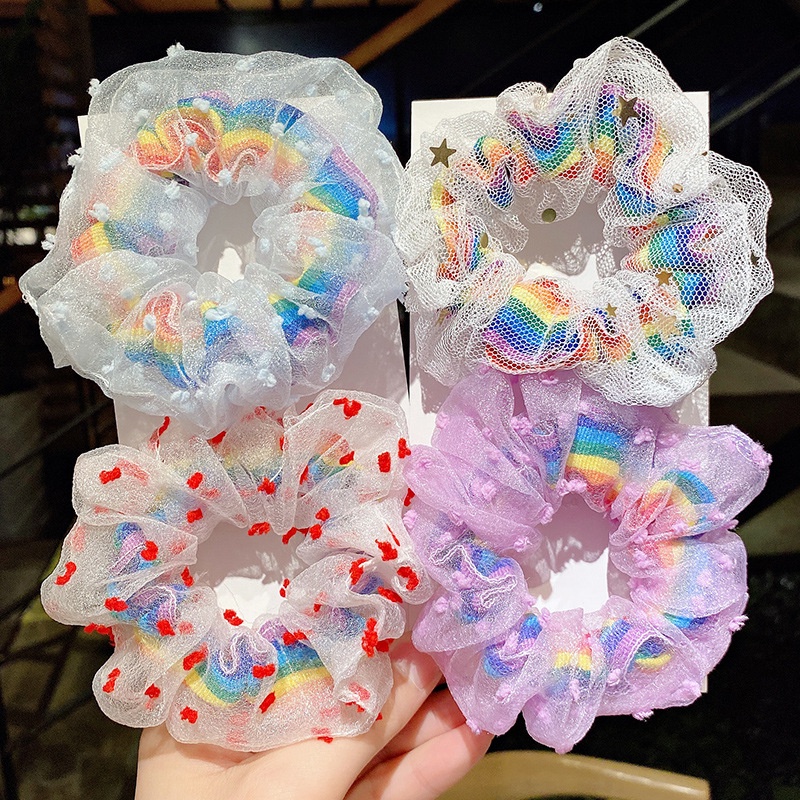 Fairy Rainbow Large Intestine Hair Ring Influencer Mori Style Fat Sausage Girl Cute Tie Hairband Rope Mesh Super Headband