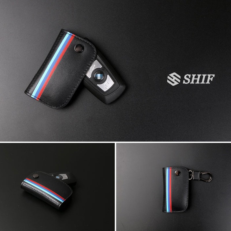 Genuine Leather Car Key Case Sport Line FOB Holder For BMW 2 3 5Series X3-Silver