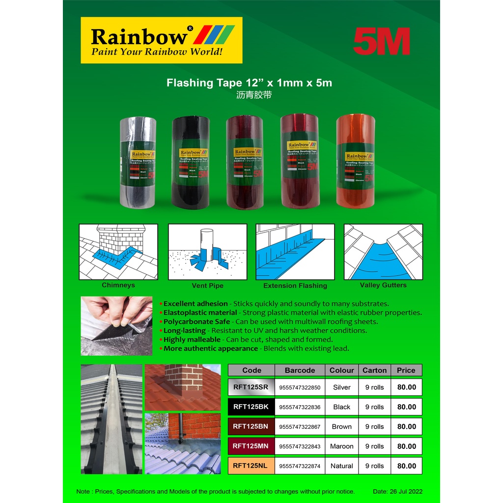 RAINBOW FLASHING TAPE Dry Fix Roof Leak Proof BitumeN Tape Flash Band