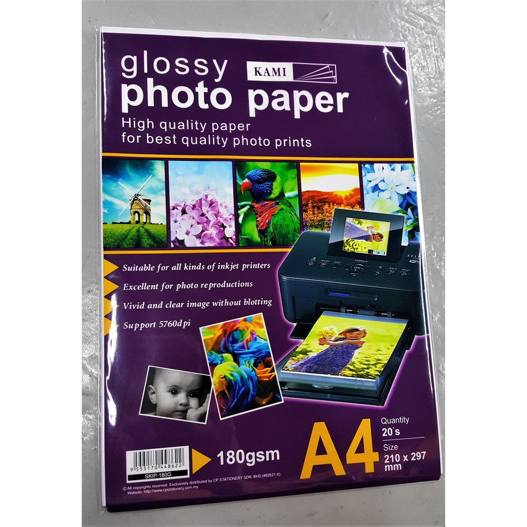 KAMI GLOSSY PHOTO PAPER / INKJET PAPER A4 180G 20'S | Shopee Malaysia