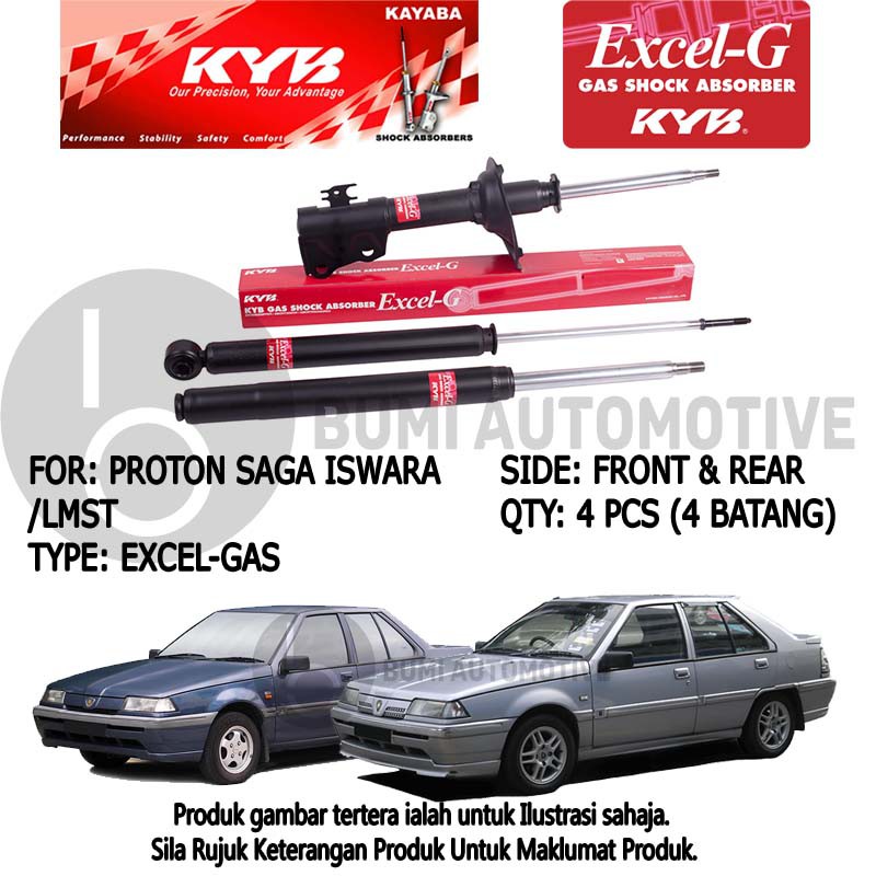 KYB u2013 Proton Saga / Iswara / LMST Front u0026 Rear Excel-G Gas Shock Absorber  4pcs