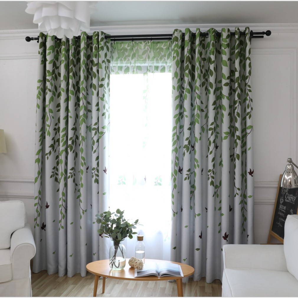 Bird Trees Blackout Curtain For Bedroom Pastoral Sheer Drapes For