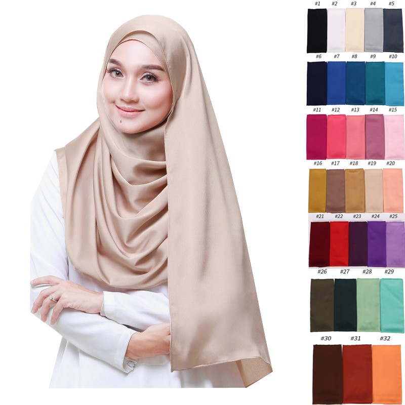 Jifang Genuine Silk Satin Shawl  Scarf Muslim Tudung  Hijab 