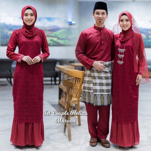 MAROON SET COUPLE PREMIUM JUBAH  PRADA LACE BAJU 