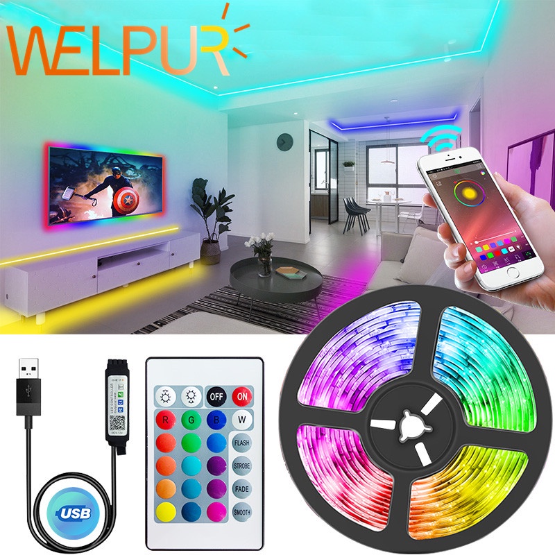 LED TV background light SMD5050 RGB lamp USB power supply with 24 keys  remote control + APP remote control Bluetooth controller + 3 keys mini  controller Home decoration lights | Shopee Malaysia