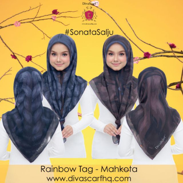 Rainbow Tag Bawal Mahkota Tudung Bawal Printed Corak Rambut DivaScarf Ready Stock SonataSalju