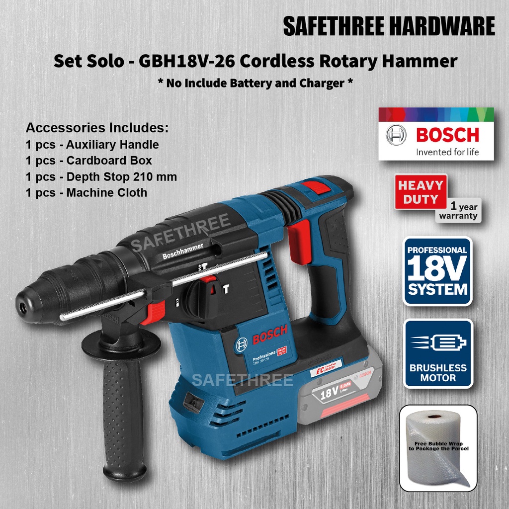 Bosch GBH 18V-26 Cordless Rotary Hammer with SDS Plus GBH18V-26 ...