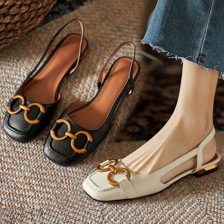 Raya Fashion Square Head with One Line Buckle Flat Sandals for Women