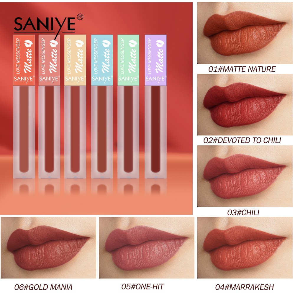 SANIYE Matte Liquid Lipstick 6 Color Lip Gloss Waterproof Lip Cream