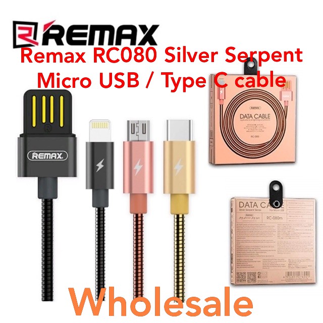 Remax Micro USB /TypeC SILVER Serpent Data Charging Cable Metal Spring