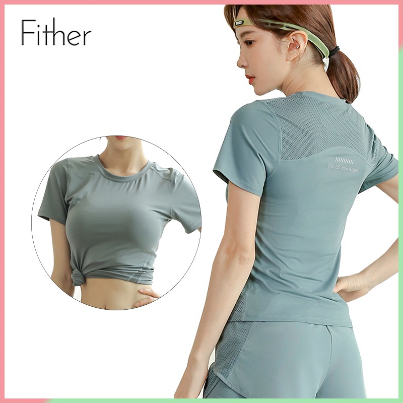 Fit.HER Yoga sports top short sleeve T-shirt running training fast dry clothes summer thin net red show thin fitness clothes