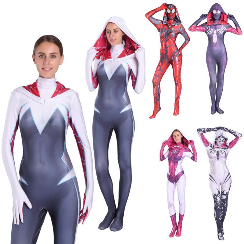 Spider Gwen Stacy Costume Venom Cosplay Girl Women Spiderman Jumpsuit  Halloween Fancy Dress | Shopee Malaysia