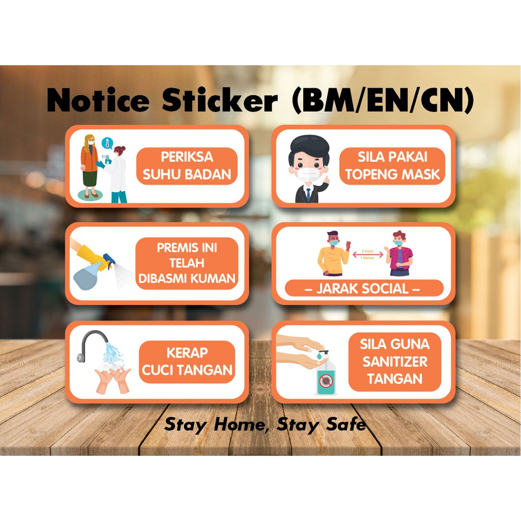 Precaution Covid 19 Notice Sticker 20x9cm Waterproof Warning Signage Sticker Stay Safe Malay Version Shopee Malaysia