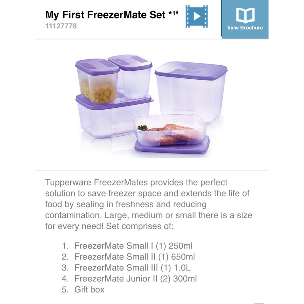 Tupperware My First FreezerMate Set (250ml~1) (650ml~1) (1.0L~1) (300ml~2)