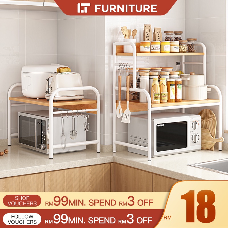 Rak Dapur Microwave Rack Oven Rack Kitchen Microwave Shelf Storage Shelf Wooden Kitchen Rack