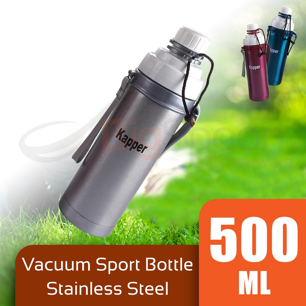 BIGSPOON KAPPER Vacuum Sport Bottle 500ml Stainless Steel Thermal Drinking Bottle with Strap HY-2001