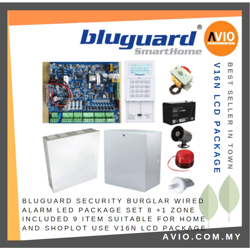 Bluguard Security Burglar Wired Alarm V16N V16 LCD Package 8 +1 Zone ...