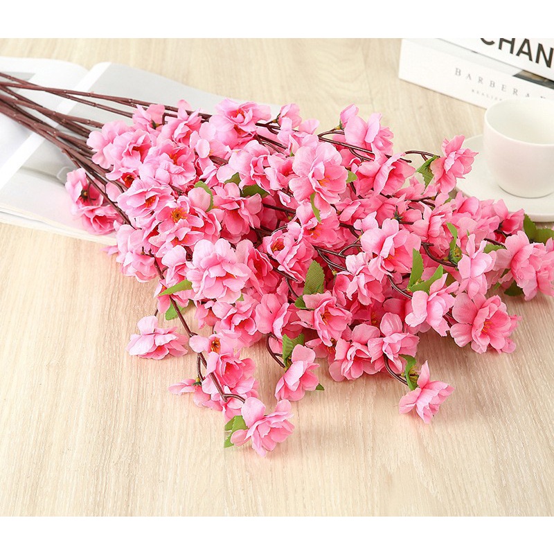 63cm Fake Artificial  Peach Blossom Flowers Fake Peach Cherry Blossom 桃花 梅花 新年装饰 Decor Flower Arrangement for home Decoration