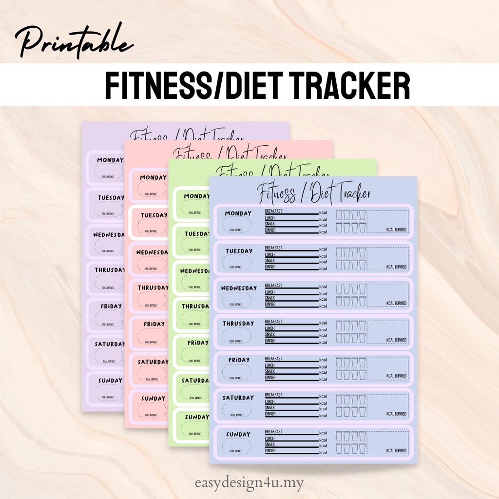 Printable Fitness/Diet Tracker Pastel Minimalist Shopee Malaysia