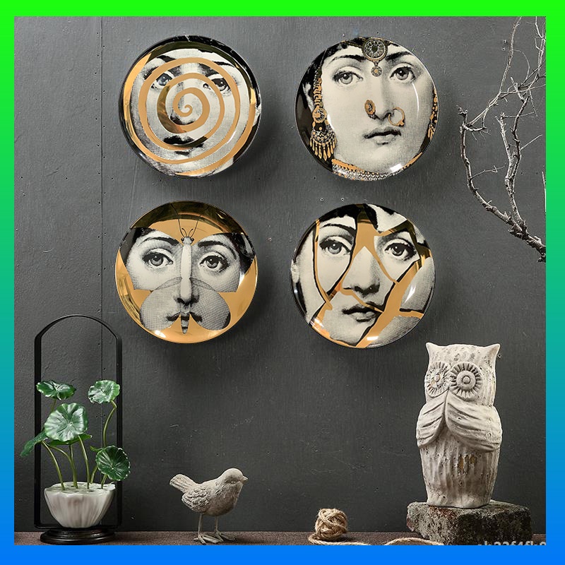 Italian Face Wall Decoration Desktop Decoration Plate Ceramic Retro Hanging Plate European Art 20cm