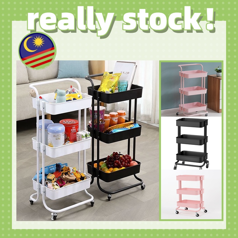 3 Tier Pp Plastic Trolley Multi Purpose Kitchen Trolley 3 Tier Trolley Rolling Utility Cart Home