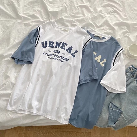 Korean Women Oversized BF Short Sleeve Shirt Drop Shoulder Loose Printed Cool Tee T-shirts