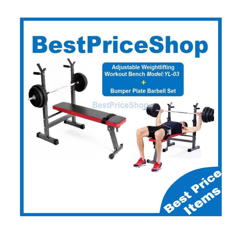Bps Yl 03 Bench With With 12kg Barbell Set Adjustable Foldable