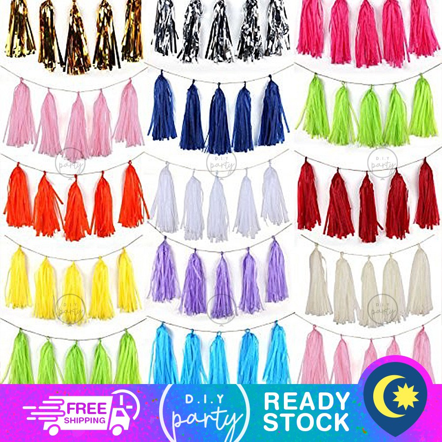 Ready Stock 5 Pcs Wall Paper Tassel Wedding Birthday Party Decor Red Pink  Blue Purple Green Gold Silver Rose Black White | Shopee Malaysia