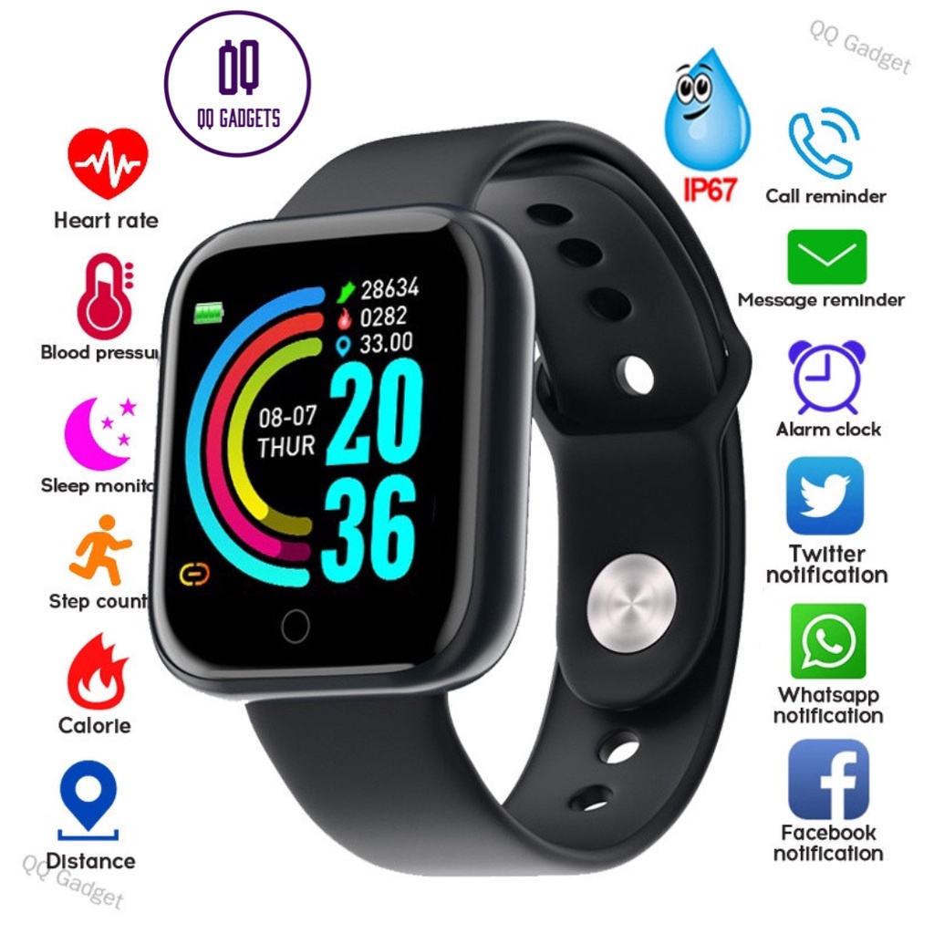 [QQ Gadget]Y68 Smart Watch Waterproof Bluetooth Sport SmartWatch Support for iPhone Xiaomi Fitness Tracker Heart Rate