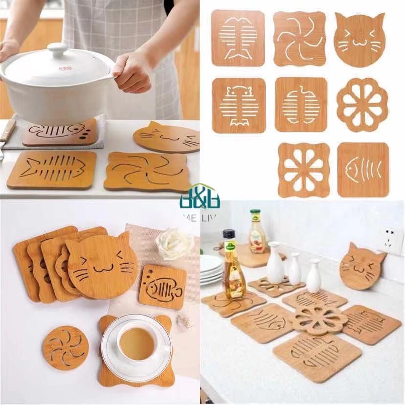 Cute Wooden Cup Bowl Coaster Anti Heat Hot Table Pad Dining Table Alas Cawan Pinggang Mangkuk Meja